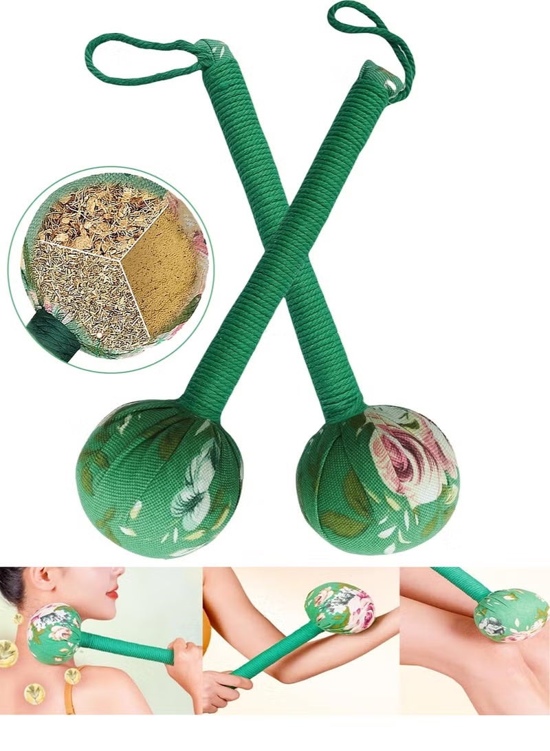 2 قطعة من مطرقة تصريف اللمفاوية بمقبض طويل 33 سم، مطرقة تدليك يدوية للجسم، مطرقة تدليك بالشيحة (عشبة الشيح)، مطرقة تدليك بالنقر للظهر، مطرقة تدليك لخطوط الطاقة في الجسم كله بالشيحة للمنزل والسفر والمكتب، لتهدئة وتخفيف آلام الكتف والرقبة والعضلات. - Image 1